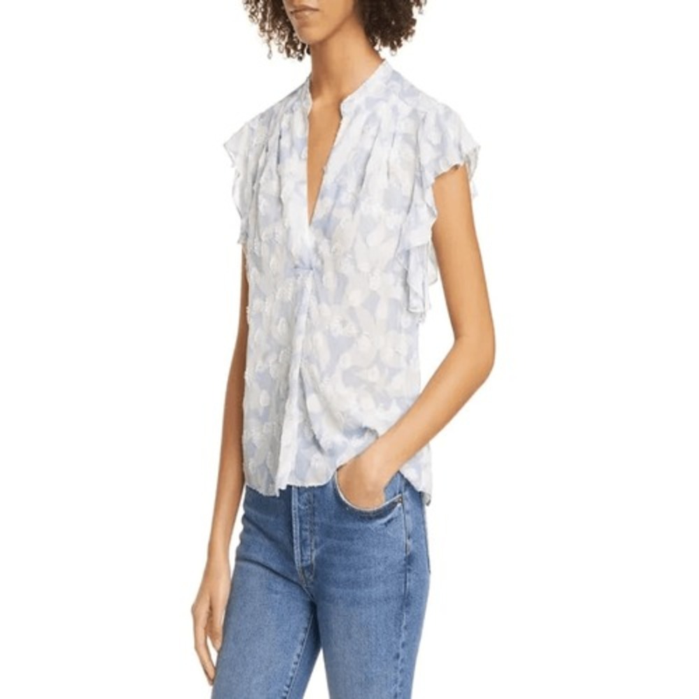 Joie Ashtina B Silk‎ Blend Blue Floral Ruffle Sleeve Top Size S